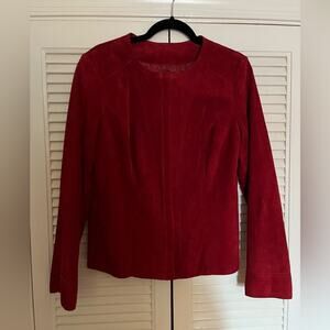 Alfani Vintage Red Suede Leather Zippered Cropped Jacket Size Medium